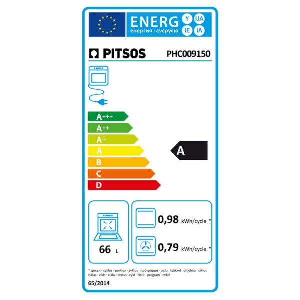 Ηλεκτρική Κουζίνα 66L Pitsos PHC009150 Inox με Κεραμικές Εστίες