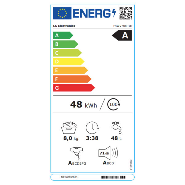 Πλυντήριο Ρούχων LG F4WV708P1E [Steam/8kg/1400rpm]