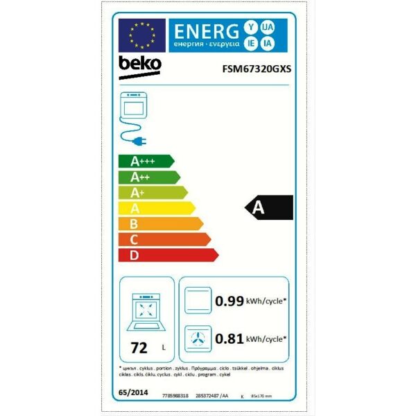 Ηλεκτρική Κουζίνα 72L Beko FSM67320GXS Inox με Κεραμικές Εστίες