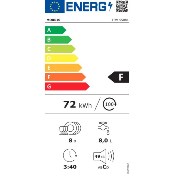 Πλυντήριο Πιάτων Πάγκου Morris TTB-55063 Μαύρο/Λευκό [◎6/Π55cm]