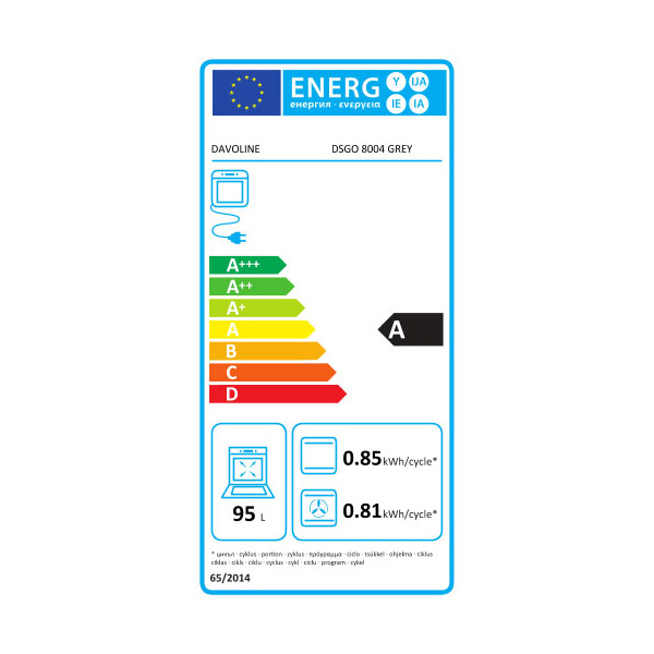 Εντοιχιζόμενος Φούρνος 72L Davoline DSGO 8004 GR Γκρι με Κατάλυση/Υδρόλυση