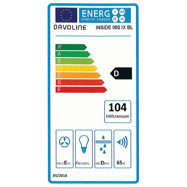 Απορροφητήρας Εντοιχιζόμενος Davoline Inside 60 IX/BL Inox/Μαύρος [Π53cm – 436m³/h]
