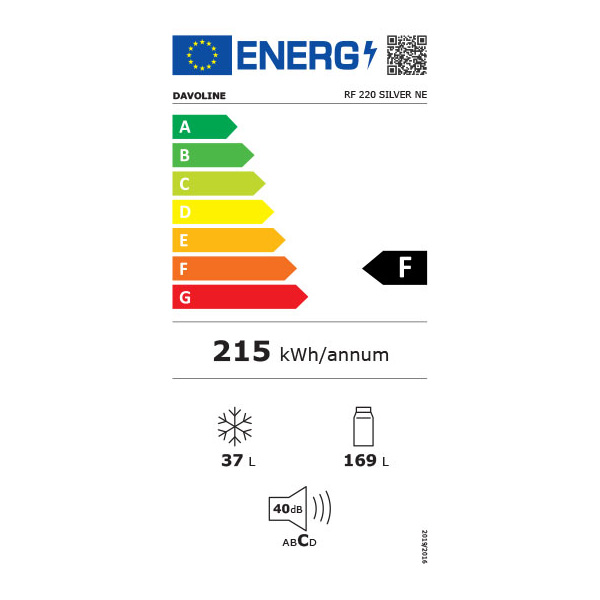 Ψυγείο Δίπορτο Davoline RF 220 NE Inox [206L/Υ143×Π55cm]
