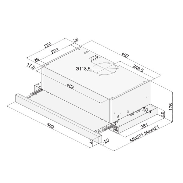Απορροφητήρας Συρόμενος Davoline Spot Q ECO 060 GR-IX D Inox [Π60cm – 253m³/h]