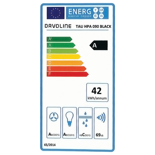 Απορροφητήρας Καμινάδα Davoline TAU HPA 90 Μαύρος [Π90cm – 643m³/h]