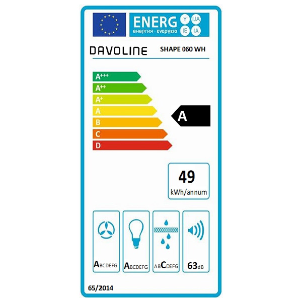 Απορροφητήρας Καμινάδα Davoline Shape 60 Λευκός [Π60cm – 648m³/h]