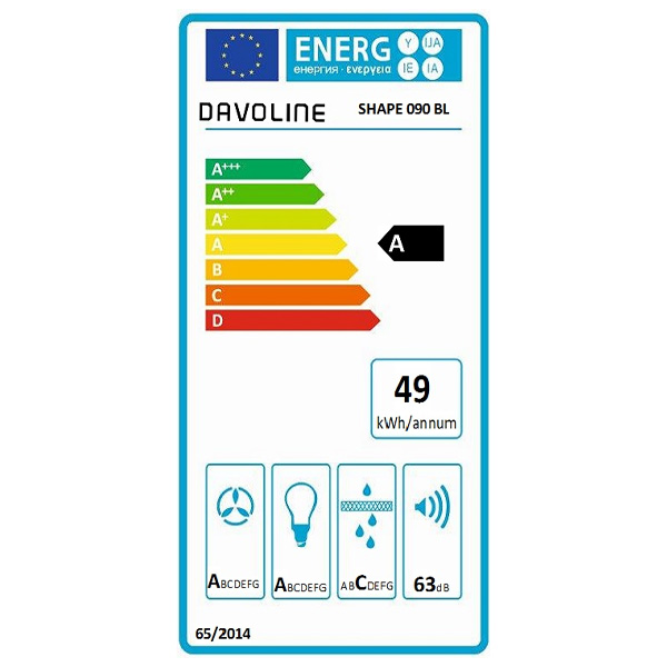 Απορροφητήρας Καμινάδα Davoline Shape 90 Μαύρος [Π90cm – 648m³/h]