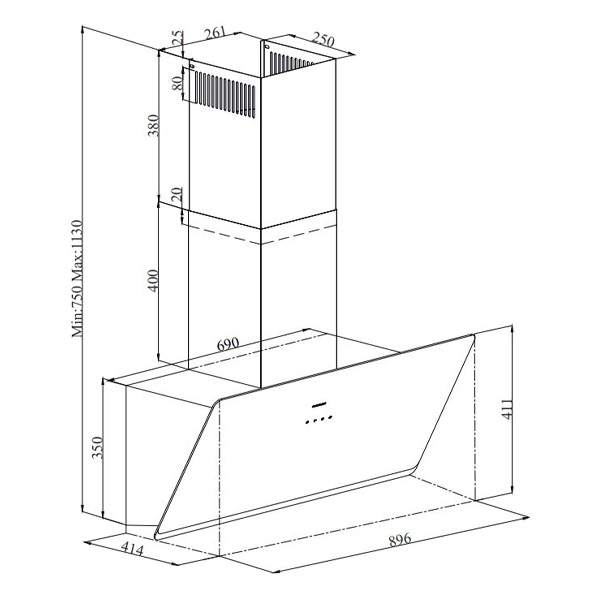 Απορροφητήρας Καμινάδα Davoline Shape 90 Μαύρος [Π90cm – 648m³/h]