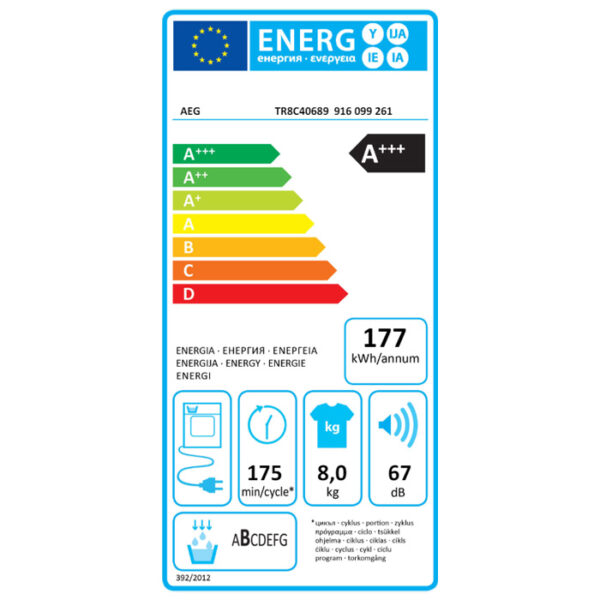 Στεγνωτήριο 8kg AEG TR8C40689 με Αντλία Θερμότητας [A+++]