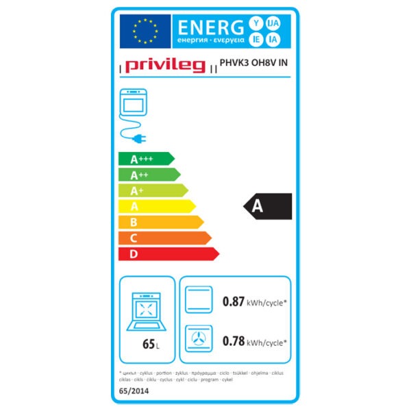 Privileg PHVK3 OH8V IN Energy Label Εντοιχιζόμενο Σετ Φούρνος 65L με Υδρόλυση + Κεραμική Εστία Privileg SET PV900 IN (PHVK3 OH8V IN + PCTHR 6042 NE)