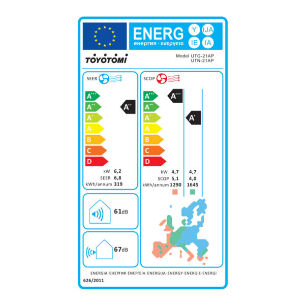 Κλιματιστικό Inverter 21000BTU Toyotomi Umi Eco UTN/UTG-21AP με Ιονιστή & Wi-Fi