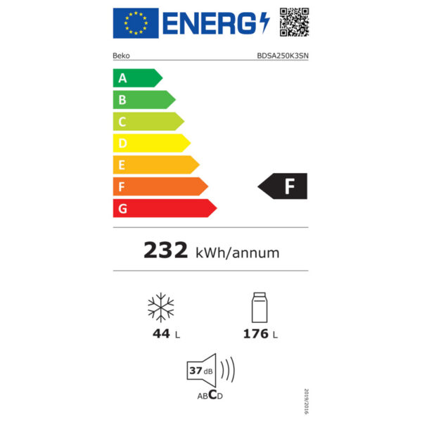Εντοιχιζόμενο Ψυγείο Δίπορτο Beko BDSA250K3SN [LowFrost/220L/Υ145×Π54cm]