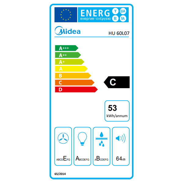 Απορροφητήρας Συρόμενος Midea HU 60L07 Inox/Λευκός [Π60cm – 440m³/h]