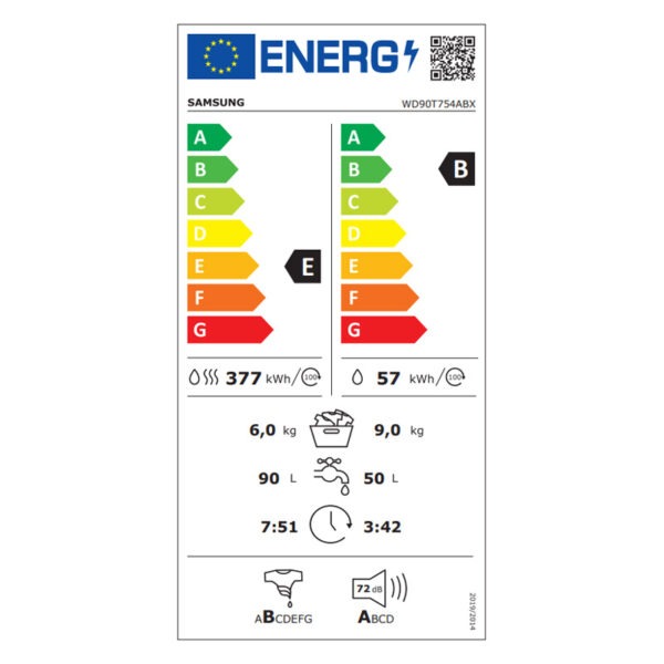 Πλυντήριο - Στεγνωτήριο Samsung WD90T754ABX [Foam&Steam/9~6kg/1400rpm]