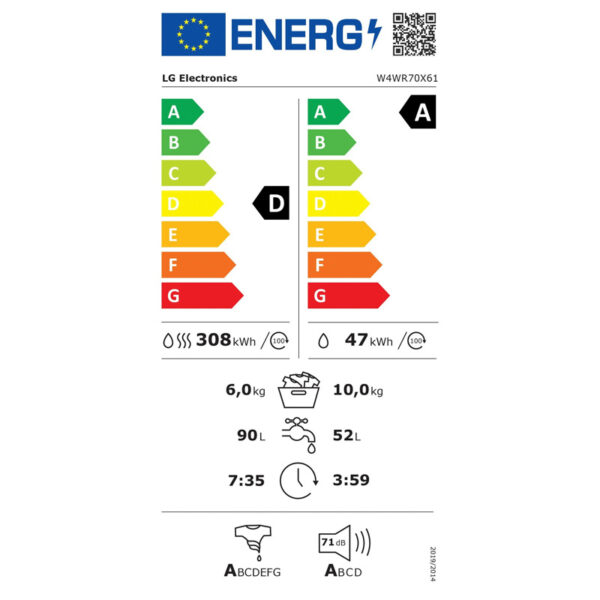 Πλυντήριο - Στεγνωτήριο LG W4WR70X61 [Steam/10~6kg/1400rpm]