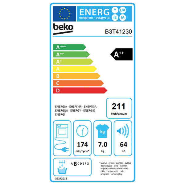 Στεγνωτήριο Beko B3T41230 με Αντλία Θερμότητας [7kg/A++]