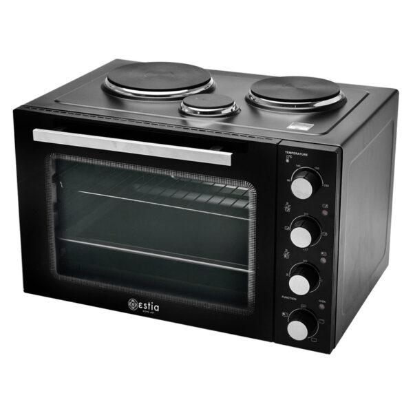 Ηλεκτρικό Φουρνάκι 48L Estia Compact Cooker Μαύρο με Εμαγιέ Εστίες & Αέρα