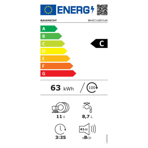 Εντοιχιζόμενο Πλυντήριο Πιάτων Bauknecht BK41C11BS7LA0 [◎11/Υ82×Π45cm]