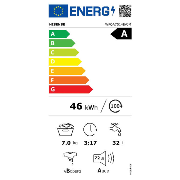 Πλυντήριο Ρούχων Hisense WFQA7014EVJM [Steam/7kg/1400rpm]