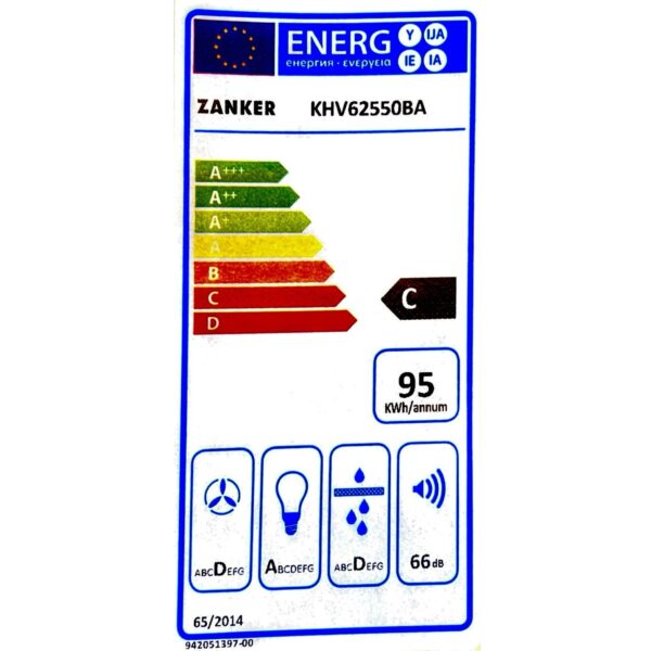 Απορροφητήρας Καμινάδα Zanker KHV62550BA Μαύρος [Π60cm – 380m³/h]