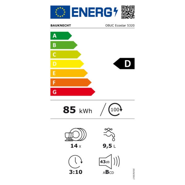 Εντοιχιζόμενο Πλυντήριο Πιάτων Bauknecht OBUC Ecostar 5320 Inox [◎14/Υ82×Π60cm]