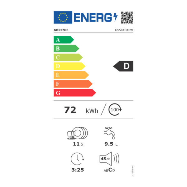 Ελεύθερο Πλυντήριο Πιάτων Gorenje GS541D10W Λευκό [◎11/Υ84.5×Π45cm]