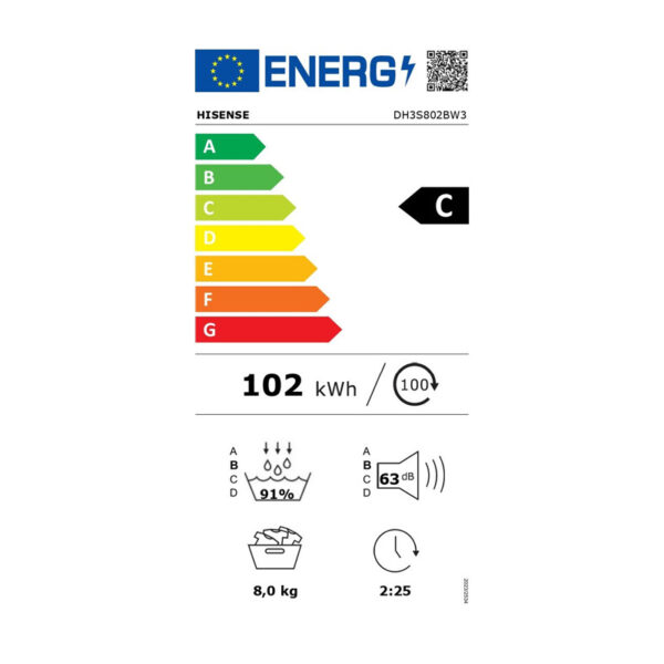 Στεγνωτήριο Hisense DH3S802BW3 με Αντλία Θερμότητας [WiFi/8kg]