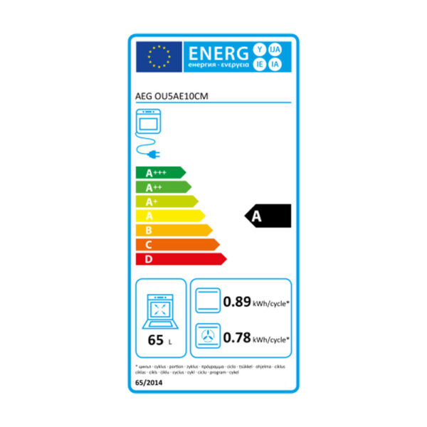 AEG OU5AE10CM Energy Label Εντοιχιζόμενο Σετ Φούρνος 65L με Υδρόλυση + Κεραμική Εστία AEG Kombi 1026 (OU5AE10CM + TA64RA00XB)