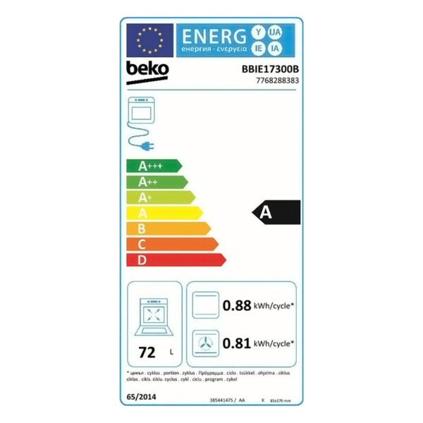 Εντοιχιζόμενος Φούρνος 72L Beko BBIE17300B Μαύρος με Υδρόλυση