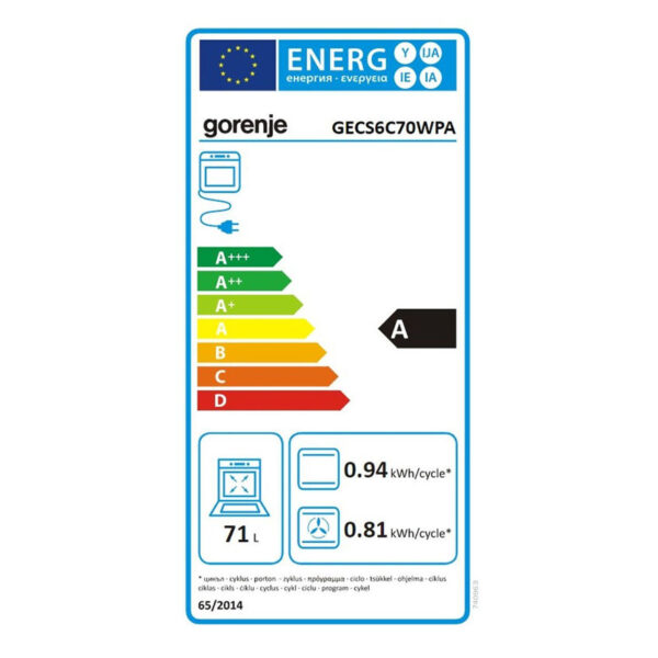 Ηλεκτρική Κουζίνα 71L Gorenje GECS6C70WPA Λευκή με Υδρόλυση & Κεραμικές Εστίες