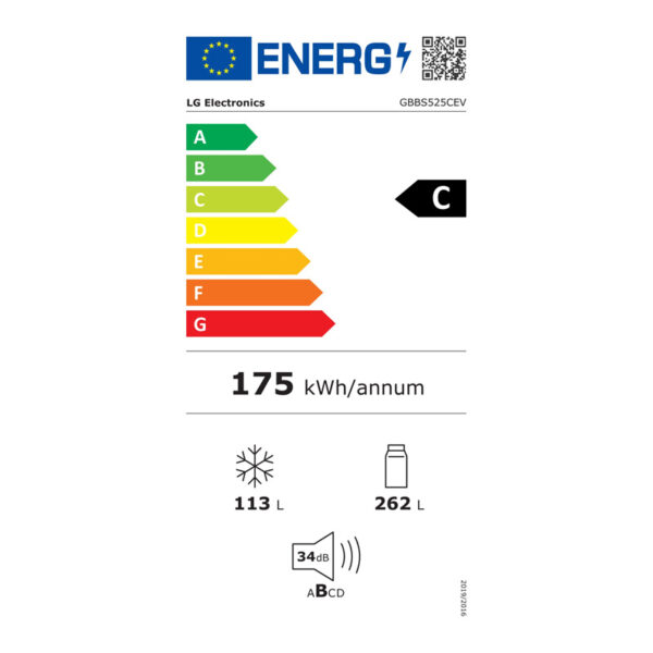 Ψυγειοκαταψύκτης LG GBBS525CEV Μαύρος [NoFrost/375L/Υ203×Π60cm]
