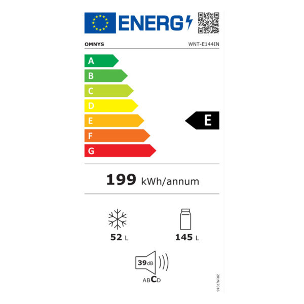 Ψυγείο Δίπορτο Omnys WNT-E144IN Inox [NoFrost/197L/Υ143×Π55cm]