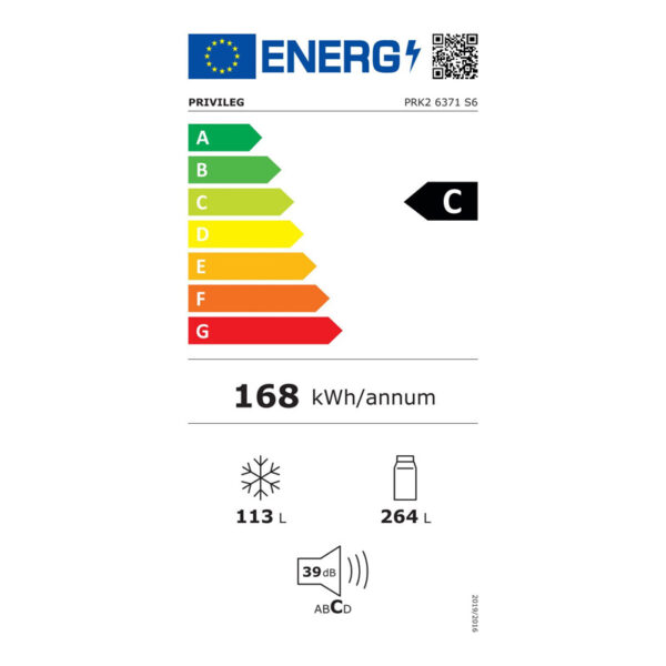 Ψυγειοκαταψύκτης Privileg PRK2 6371 S6 Inox [NoFrost/375L/Υ200×Π60cm]