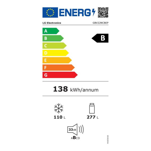 Ψυγειοκαταψύκτης LG GBV22NCBEP Μαύρος [NoFrost/387L/Υ203×Π60cm]