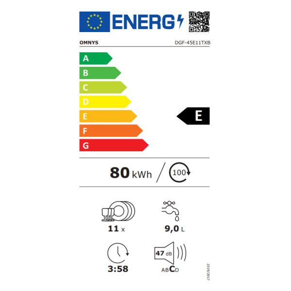 Ελεύθερο Πλυντήριο Πιάτων Omnys DGF-45E11TXB Inox [◎11/Υ83.5×Π45cm]